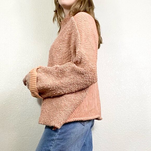 Free People Cuddle Up Peachy Pink Oversized Chunky Knit Mockneck Sweater - Picture 4 of 8